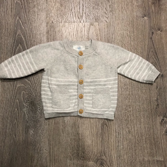 Cloud Island. Target. 0-3 months. Button up. Sweater. Grey w/ stripes. - Picture 1 of 4